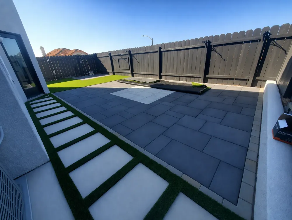 Pavers & Turf deck, patio cover and hardscape project by Guild Builders